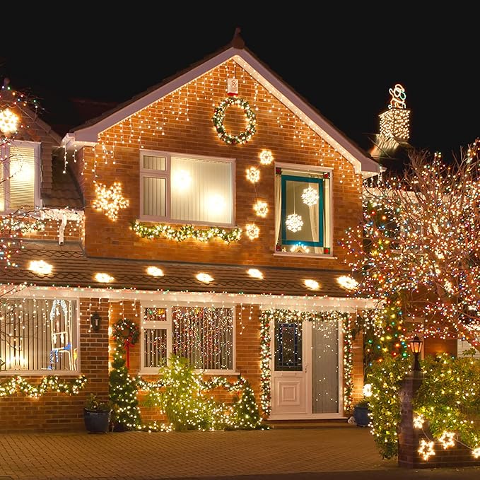 TW SHINE Warm White Christmas Lights, Total 400 LED 132FT Outdoor Christmas Lights Plug in with 8 Modes, Waterproof Light Outdoor Green Wire, Indoor Xmas Decoration for Party Yard House Decor