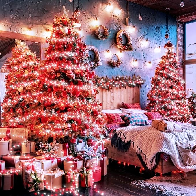 XURISEN Christmas Lights Outdoor 197FT 500 LED Green Wire String Lights 8 Modes with Timer Memory Waterproof Fairy Light Plug in for Xmas Tree Wedding Yard Party Holiday Decorations(Red+White)