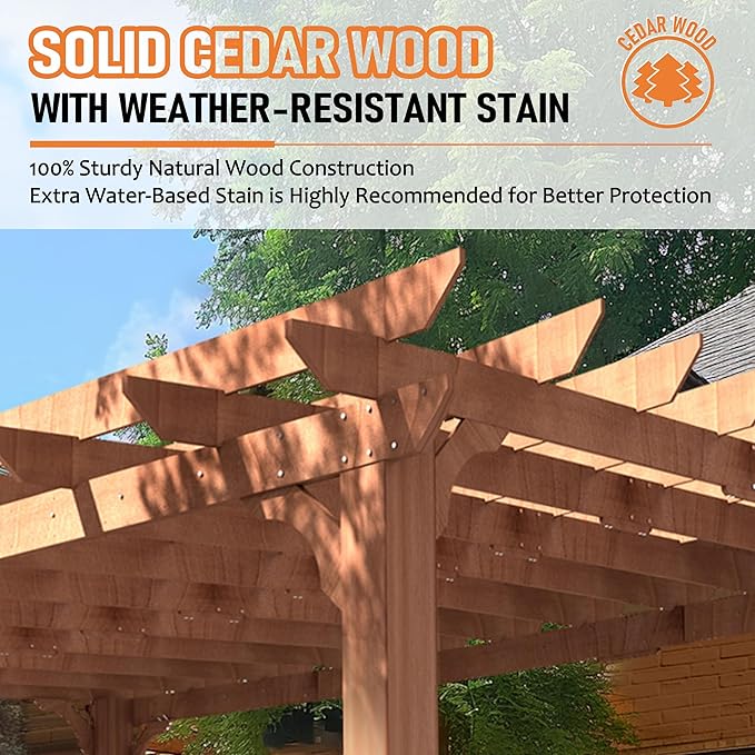 BlueWish 12’x16’ Patio Pergola, Cedar Wood Pergola with Unparalleled Slatted Roof Trellis, Outdoor Pergolas Backyard Gazebo with Solid Structure for Deck Grill Party Garden