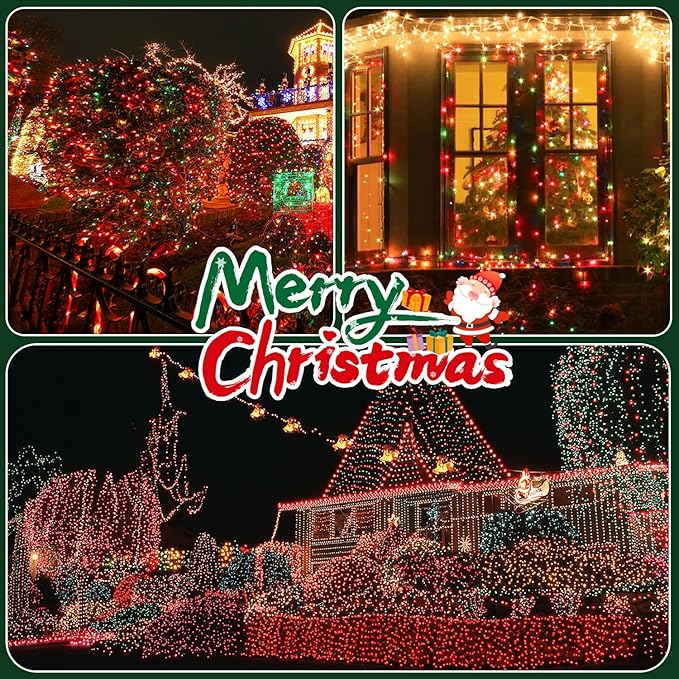 OZS Connectable Red and Green Christmas String Lights, 2Pack Total 164FT 400LED Christmas Lights for Outdoor Indoor, Plug in Tree Lights with 8 Modes, String Lights for Christmas Decorations Holiday