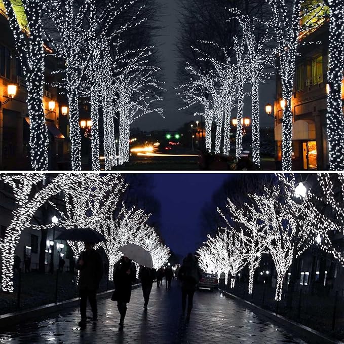 4 Pack Solar String Lights Outdoor, Extra-Long 400LED Solar Christmas Fairy Lights Waterproof, Outdoor Twinkle Light Silver Wire 8 Modes Fairy Light for Tree Garden Party Xmas Decor (Cool White)