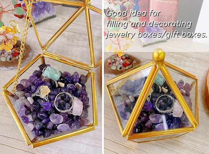 Amethyst Crystal Gravel Polished Chips Stones Pea Quartz 0.3-0.4" Tumbled Stone Crushed Natural Home Decoration Small Pebbles mini Fish Tank Vase Filler Landscape Bottom Ornament 250G 0.55 lbs