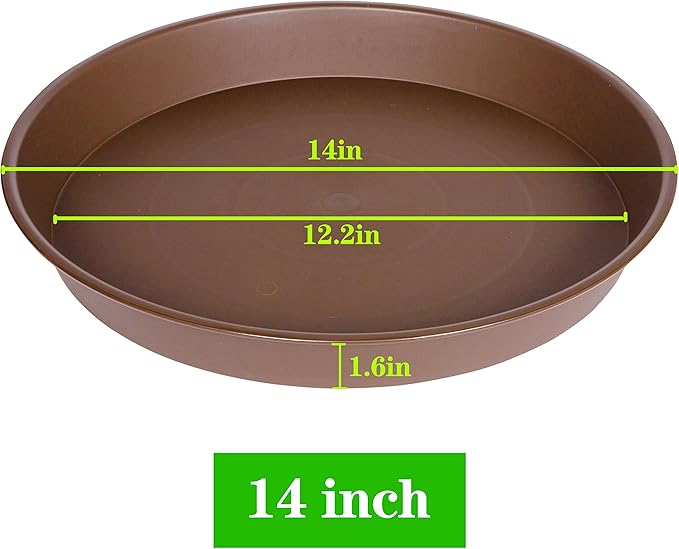 4 Pack of 14 inch Plant Saucer, Heavy Duty Round Plant Trays for Pots, Bird Bath Bowls, Plastic Plant Water Tray, Flower Plant Saucers for Indoors (14", Chocolate)