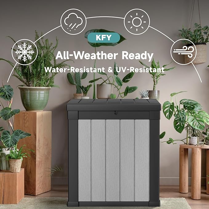 50 Gallon Waterproof Resin Deck Box, UV Resistant Outdoor Storage for Garden, Patio, Porch, Delivery, Striped Black & White