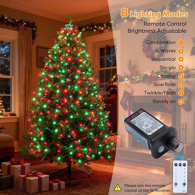 Christmas Tree Lights Red and Green Christmas Lights Outdoor Indoor 280Led 10 Lines with 8 Lighting Modes, Timer and Remote Control, Fairy Lights for Wedding Home Party 4Ft - 7Ft Xmas Tree Decorations