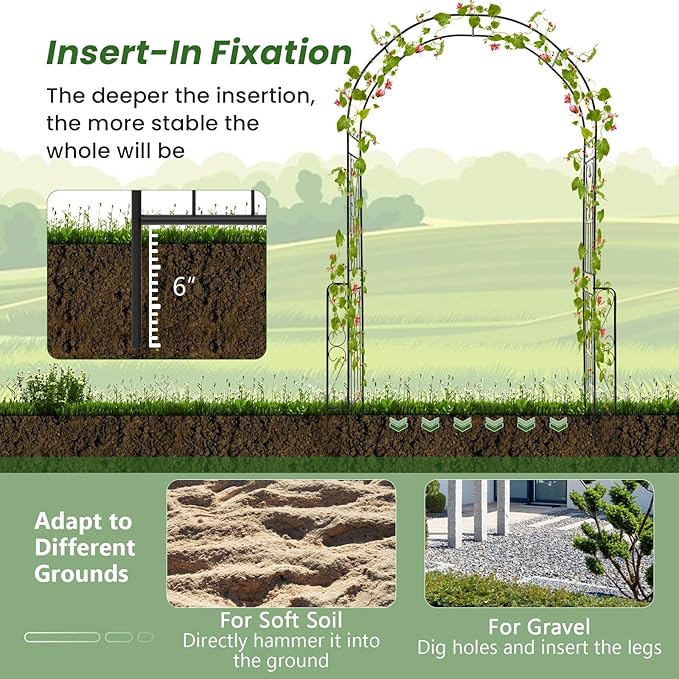 Giantex Garden Arch Trellis - 7.9 ft Metal Arbor Pergola for Climbing Plants Rose Clematis Vines, Wedding Archway Arbour for Party Ceremony Backdrop Stand Outdoor Garden Yard Lawn Decoration