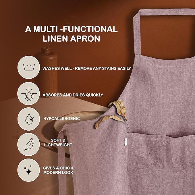 MagicLinen 100% Linen Apron - Cooking, Gardening, Grilling, Painting Apron with Pockets - Perfect for Women and Men
