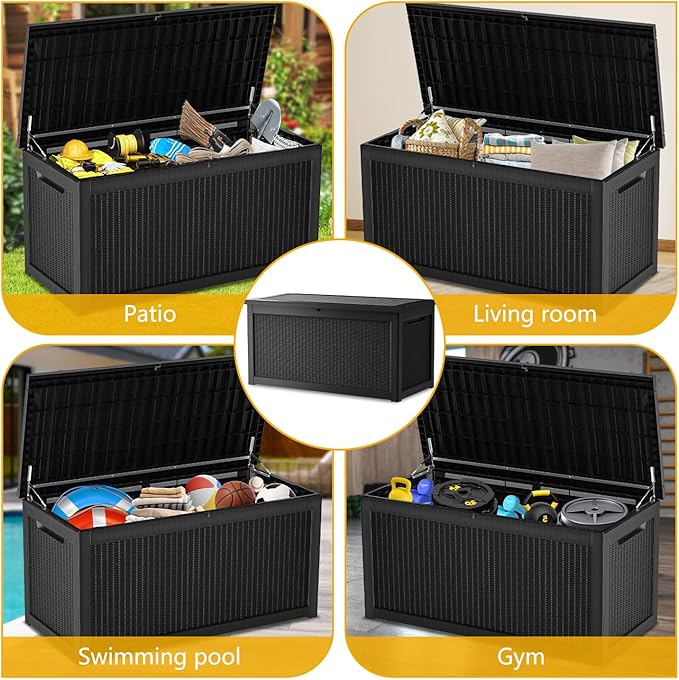 320 Gallon Deck Box, Resin Outdoor Indoor Waterproof Storage Box, Lockable Storage Box With Handle for Patio Furniture - Garden Tools