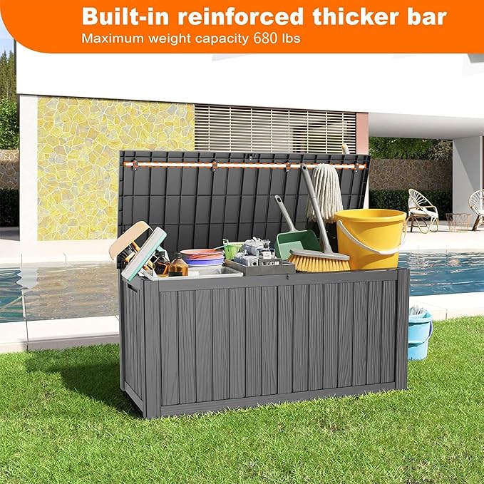150 Gallon Resin Deck Box, Lockable Patio Outdoor Storage Box for Furniture, Garden Tools and Tools Storage, Waterproof Outside Storage Boxes - Black