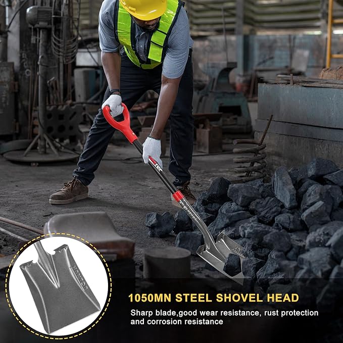 Heavy Duty Transfer Shovel Flat Square Shovel Garden Spade with Fiberglass Handle for Construction Landscaping Gardening, 43 inches