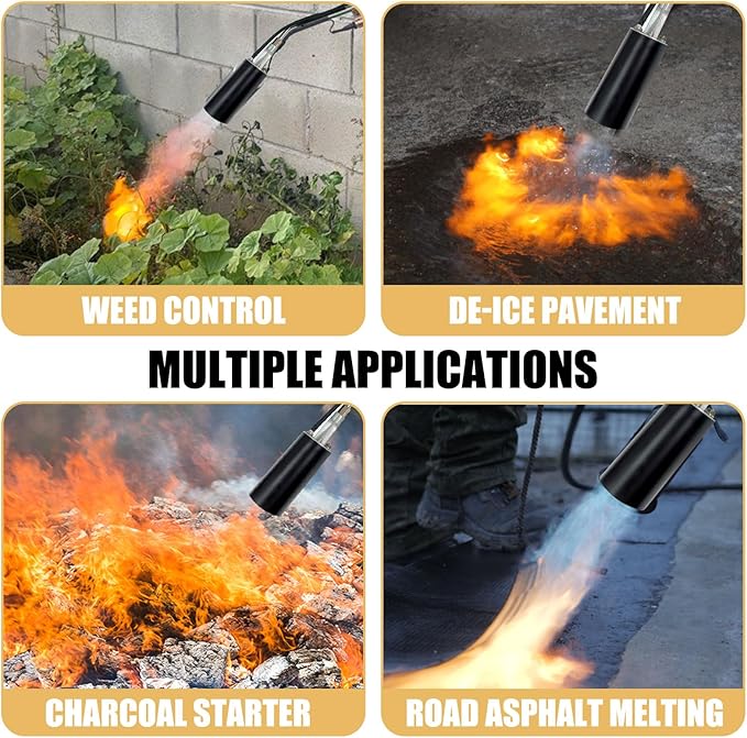 Torch Weed Burner High Output 1,200,000 BTU Blow Torch for Weed，with 11.5FT Hose，Torch with Flame Control For Weeding，Melting Snow, Road Marking，Garden, Wood, Snow, Stumps (Black)