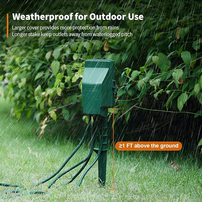 SURAIELEC Outdoor Power Stake, 7-Day Programmable Digital Timer, Power Strip Weatherproof, 6 Multi Plug Electrical Outlet Waterproof, 6FT Extension Cord, for Outside Yard Light, Christmas Decorations