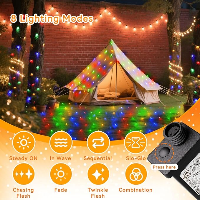 LitHome 610 LED 34.5ft x 5ft Outdoor Christmas Net Lights,Connectable Mesh Lights with 8 Modes,Waterproof Plug in Net Lights for Bushes, Garden, Backyard, Holiday, Christmas(Multicolor)