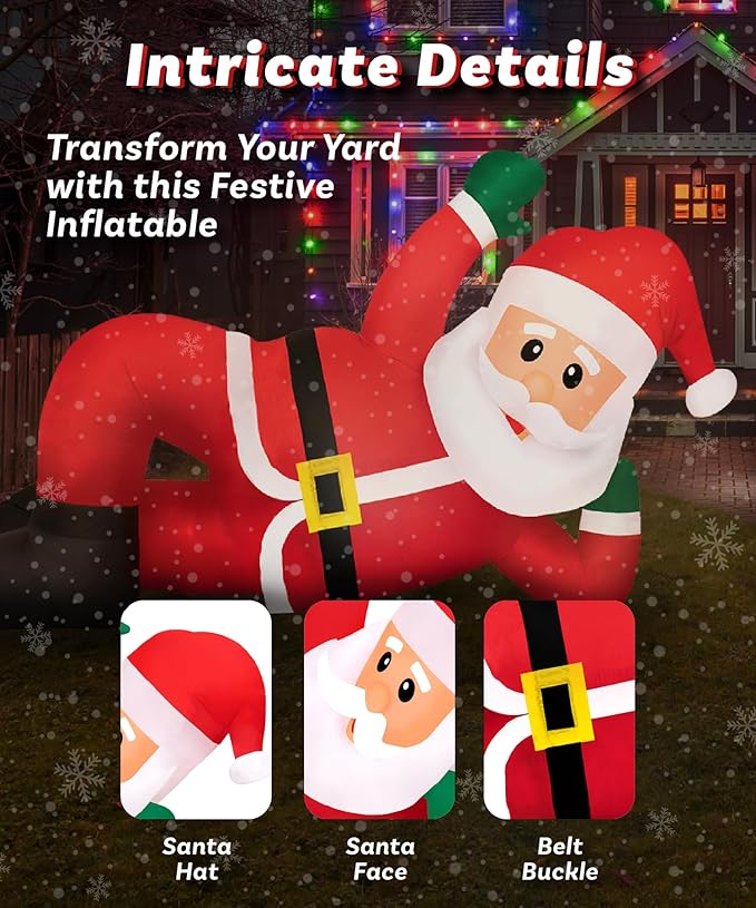 Holidayana Christmas Inflatables Large 10 ft Lounging Santa - Inflatable Outdoor Christmas Decorations Blow Up X-mas Decorations for Yard, Lawn & Garden Internal Lights & Built-in Fan
