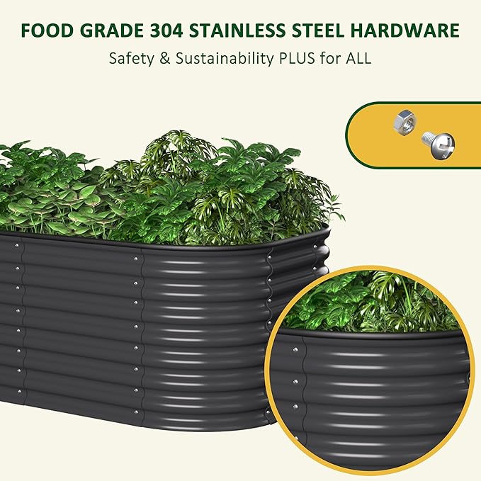MUPATER 6x3x2FT Raised Garden Bed Outdoor for Vegetables, 9-in-1 Galvanized Steel Planter Box with 2 Support Rods, 24''H Modular Garden Bed Kit Oval for Herbs and Flowers, Garden, Gray