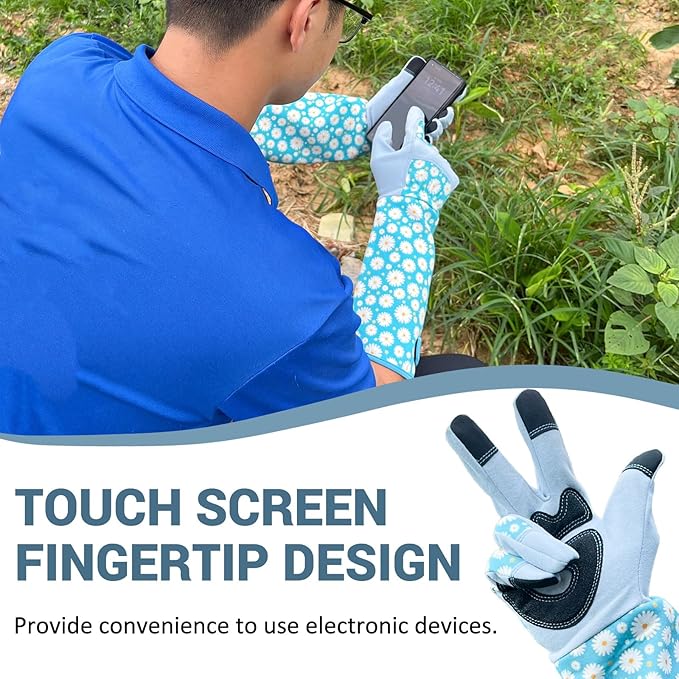 Long Sleeve Thorn Proof Gardening Gloves for Women - 1 Pair Long and 1 Pair Short for Yard Work - Gardening Gifts (Green, Medium)