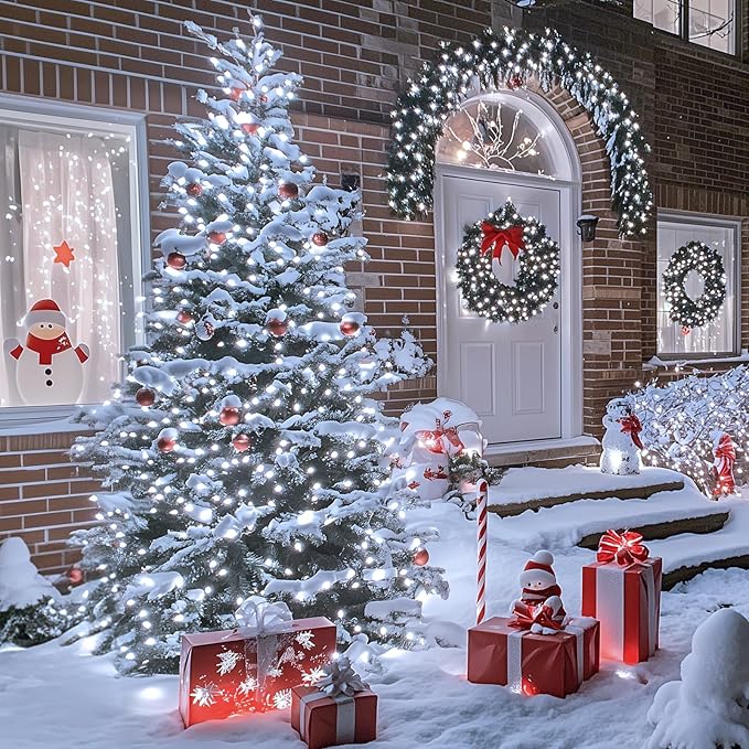 JMEXSUSS 250 LED White Christmas Lights Outdoor, 91.5ft Extendable White String Lights Indoor with 8 Modes for Room Tree Garden Patio Wedding Party Christmas Decorations