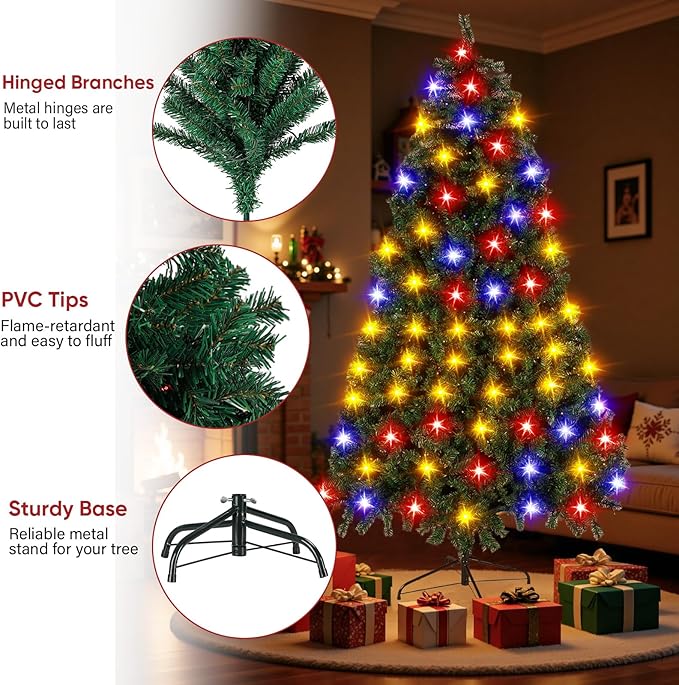 Northroad 7ft Pre-lit Artificial Christmas Tree, Prelit Xmas Tree w/1592 Branch Tips & 500 UL Listed Lights with Remote Control,Timer for Xmas Decoration,Green