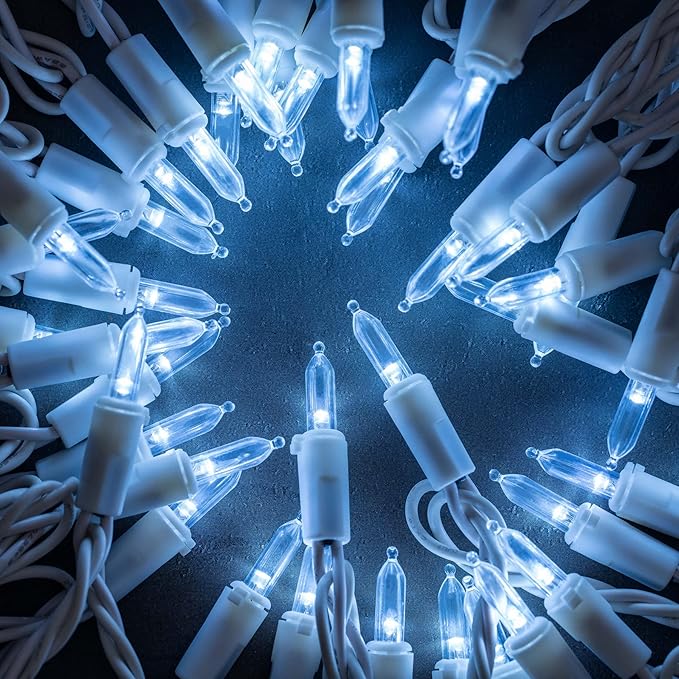 YULETIME 200 Cool White LED Christmas Lights, 66 Feet White Wire UL Certified Commercial Grade Holiday String Light Set