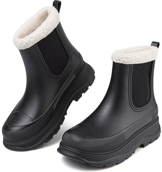 Women's Short Rain Boots Waterproof Slip On Ankle Chelsea Booties