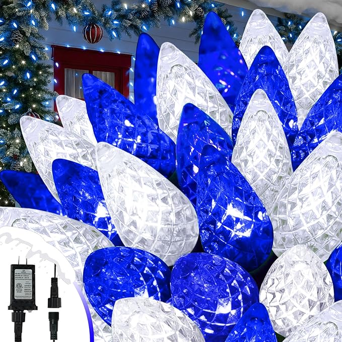 Upgraded 250 LED C6 Connectable Christmas String Lights Blue and White, 82FT Waterproof Christmas Twinkle Light Outdoor, Plug in Fairy Light Indoor with 13 Modes & Timer for Christmas Tree Decorations
