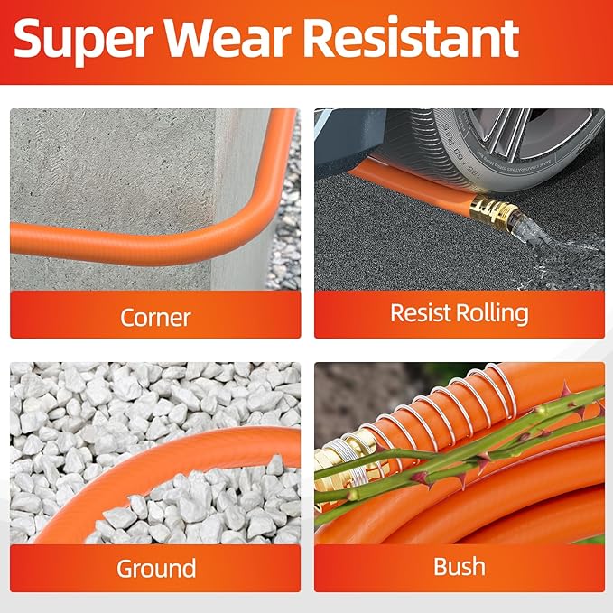 SPECILITE Garden Water Hose 200 ft x 3/4 in Heavy Duty, Flexible and Lightweight, Burst 600 psi, Kink-less Hybrid Rubber Pipe for Backyard, 3/4'' Brass Fittings, Orange