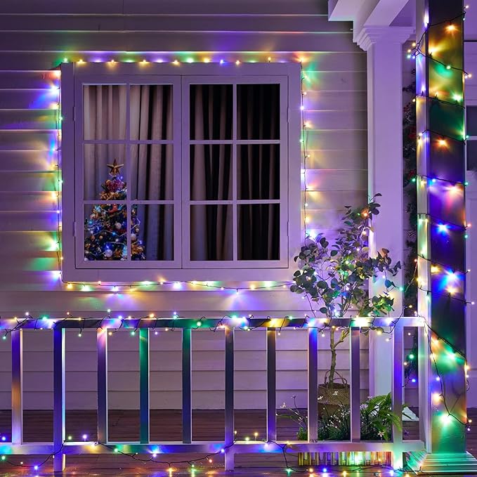 Minetom Christmas Lights, 66ft 200 LED Outdoor Christmas Tree Lights with Remote, 8 Modes Christmas String Lights Plug in Xmas Tree Lights with Timer for Outside Party Decor, Warm White & Multicolor