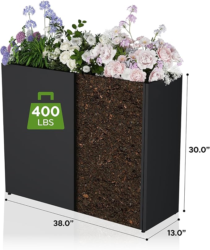 Tall Metal Planter for Outdoor Plants,38"Lx13"Wx30"H All-Weather Durable Plant Box,Large Rectangular Planter with Drainage Holes & Removable Shelf,Modern Decor for Tall Small Plants, Trees, Flowers