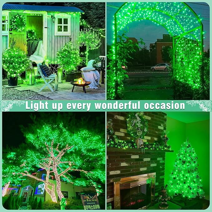 800 LED Christmas Lights Outdoor Indoor, String Lights for Outside with 8 Modes Waterproof, Plug in Twinkle Light Clear Wire for Xmas Tree, Patio, Garden, Party Decorations, Green