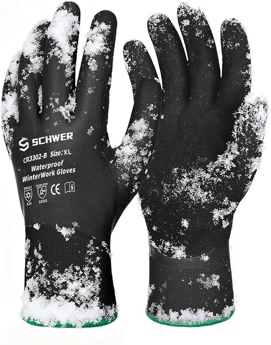 Schwer Waterproof Winter Work Gloves, ANSI A2 Cut Resistant Freezer Gloves for Outdoor Cold Weather Keep Hands Warm, Thermal Insulated Gloves for Shoveling Snow, Ice Fishing, Super Grip, XL