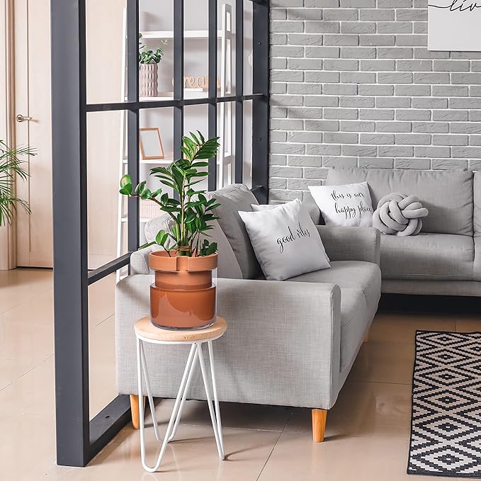 Phoenix Vine 10 Inch Self Watering Planter Pot, Terracotta Clay Pot with Glass Reservoir for Indoor Plants, Herbs, Flowers, Set of 1, 52-A-I-1