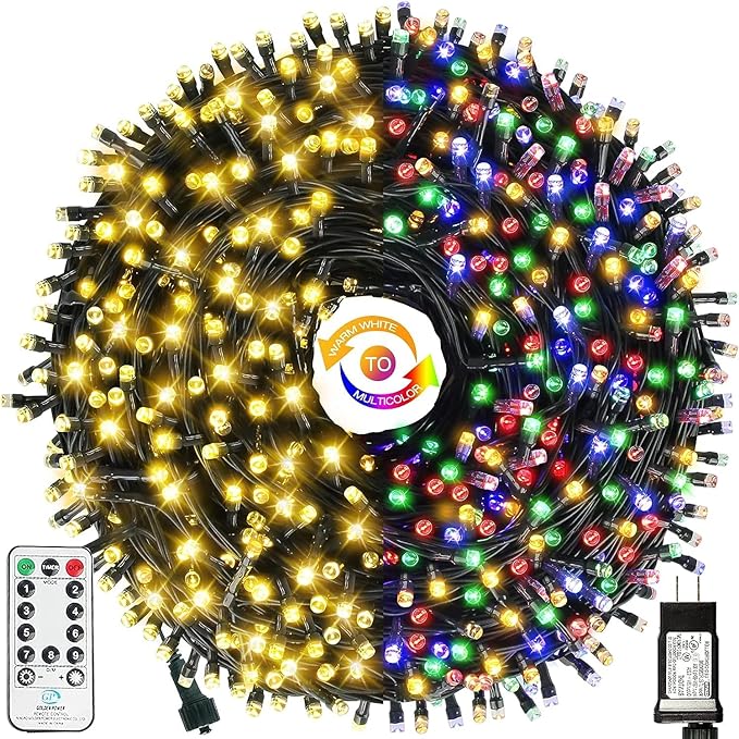 Color Changing Christmas String Lights Outdoor Indoor, 108FT 300 LED Warm White Multi Color Fairy Light, END to END CONNECTABLE, Waterproof Christmas Tree Lights with Timer Remote