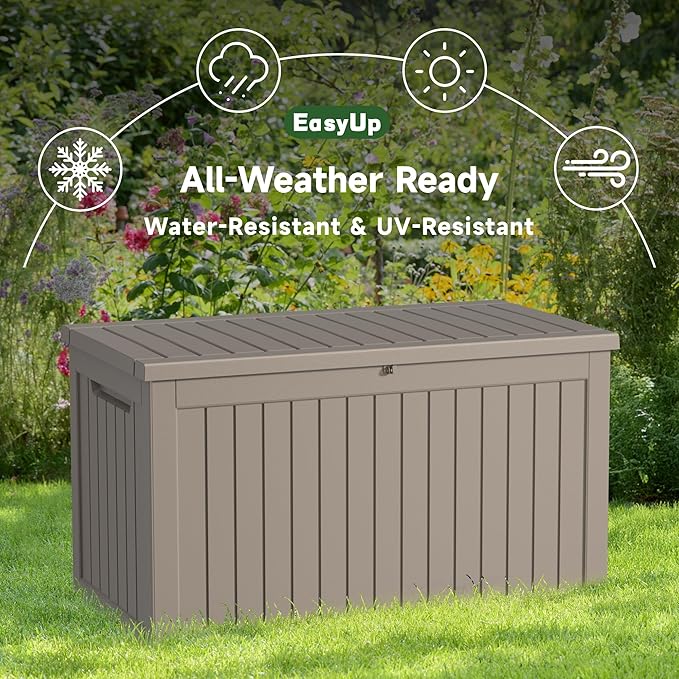 EasyUp 260 Gallon Deck Box Waterproof, UV Resistant Resin Outdoor Storage Box with Hydraulic Rod, Lockable Design and Enhanced Durability for Patio, Garden, and Poolside Use