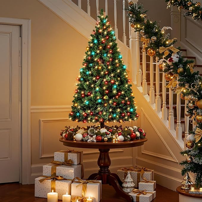 HOLLO STAR 4.5 ft Prelit Christmas Tree with 197 LED Lights, App Control, Artificial Christmas Tree with Multi-Color RGBW Lights, 400 Branch Tips, Metal Base, Easy to Assemble, for Home, Party