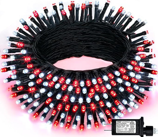 JMEXSUSS 66ft 200 LED Red and White Christmas Lights, Outdoor String Plug-in, Expandable for Tree Outside Party Home Decorations