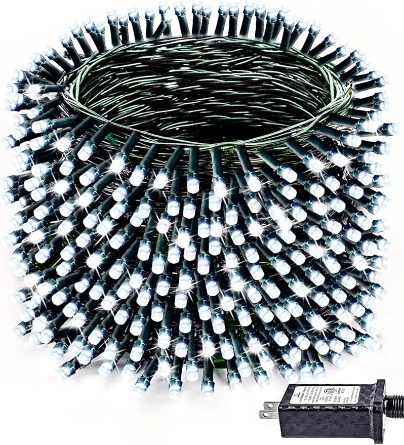 1000 LED Christmas Lights Outdoor Indoor, Super Long 330 FT Green Wire Plug In String Lights with 8 Modes & Timer & Memory, Waterproof Fairy Light for Xmas Tree Party Garden Decorations, Cool White