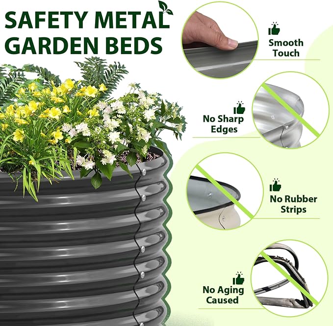 A ANLEOLIFE 6X3X2 ft Galvanized Raised Garden Beds Outdoor-2 Pack, Oval Large Metal Deep Root Planter Box for Planting Vegetables Flowers Herb, Anti-Rust & Easy-Setup, Quartz Grey