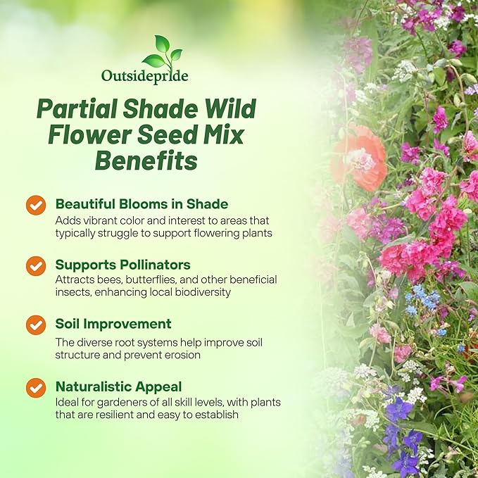 Outsidepride Partial Shade Wild Flower Seed Mix for All States - 5 lbs. Premium Blend of Annual & Perennial Wildflowers, Perfect for Partial Shade Areas, & Outdoor Planting for Gardens & Lawns