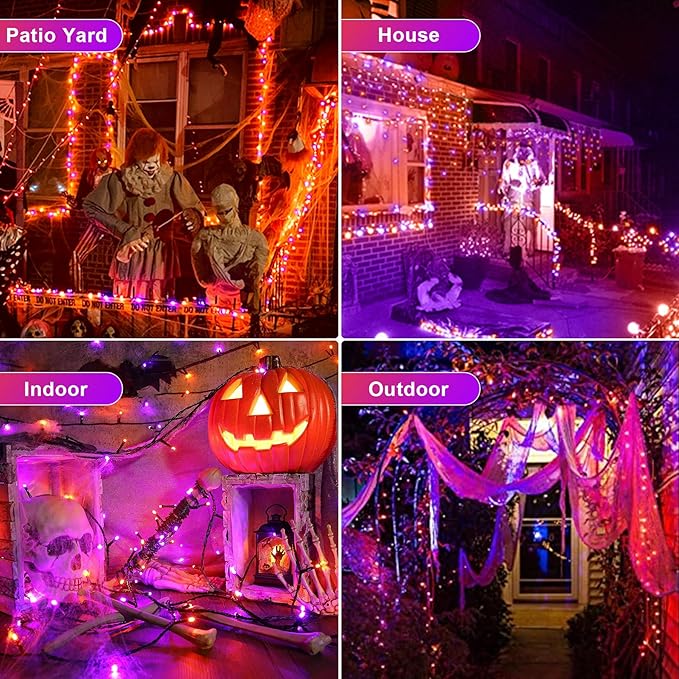 Chuya Halloween String Light Decor Orange Purple Lights 105FT 300 LED Fairy Light END to END Plug UL588 Waterproof Outdoor Indoor Decoration for Party Yard Christmas Tree(No Music)