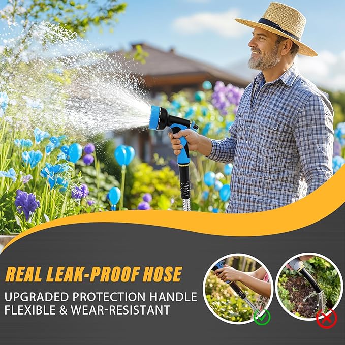 Lefree Garden Hose 100ft, Metal Garden Hose, Flexible Water Hose with 10-Function Nozzle, Stainless Steel Heavy Duty Hose, Crush Resistant, Leak Proof, No Kinks Garden Hoses for Yard, Outdoors, Rv