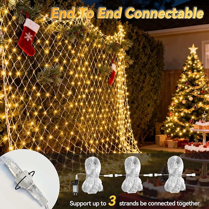 LitHome 10 x 10ft Christmas Net Lights Outdoor, 8 Modes Connectable Led Net Lights, 280 LED Gazebo Mesh Light with Timer, Warm White Bush Light Plug in Waterproof for Garden, Canopy, Pergola, Yard