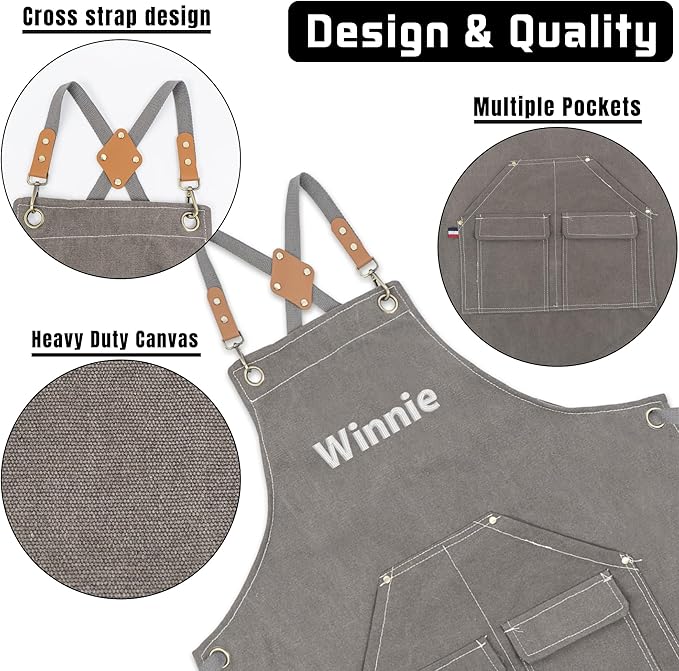 Personalized Chef Aprons for Men Women Canvas Cross Back Heavy Duty Work Apron for Coffee Shop Bartender Bistro Woodworking