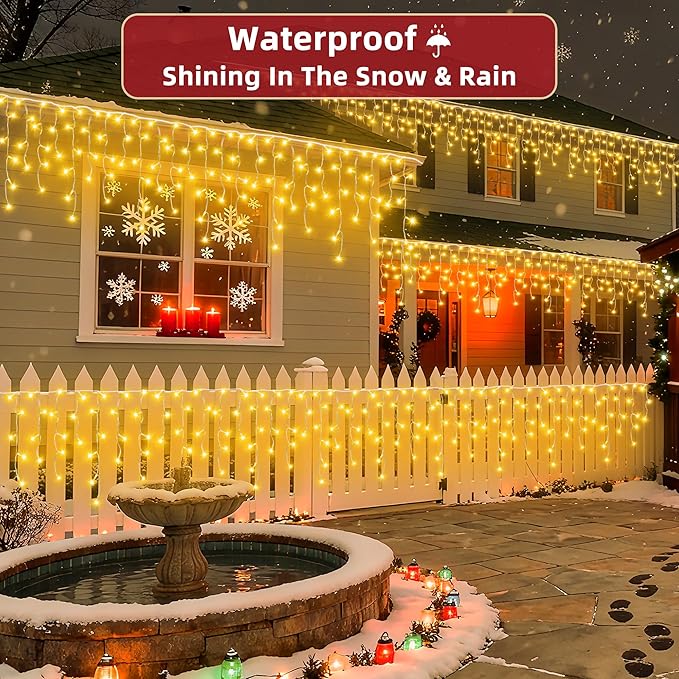 810 LED Christmas Lights Outdoor 82FT with 180 Drops, Christmas Decorations Hanging Lights 12 Modes, Dimmable Outsite Fairy String Lights for Wedding Party Holiday Winter Wonderland Decor Warm White