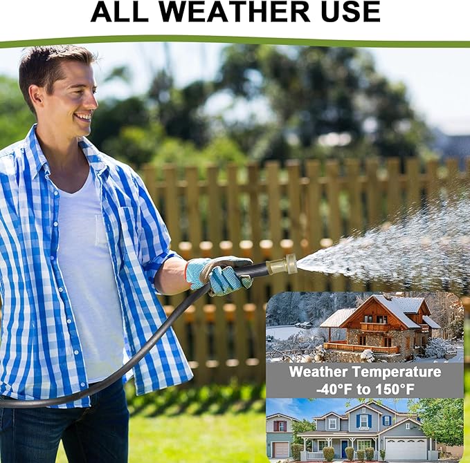 Aain 100FT 5/8 Heavy Duty Flexible Durable Rubber Garden Hose with Brass Fittings Kink Free Leakproof for Gardening Agriculture Car Washing Black