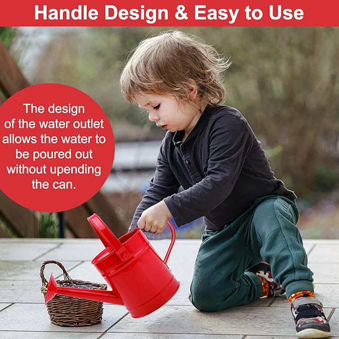 Finderomend Metal Watering Can 1.5L/51oz, Iron Art for Kids Watering Can, Watering Can for Outdoor Plants Home Office Small Portable Indoor Watering Equipment (Red)