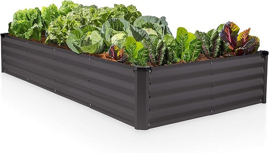 Galvanized Raised Garden Beds Outdoor // 6×3×1 ft Planter Raised Beds for Gardening, Vegetables, Flowers // Large Metal Garden Box // Patented Tool-Free Design (Dark Gray)