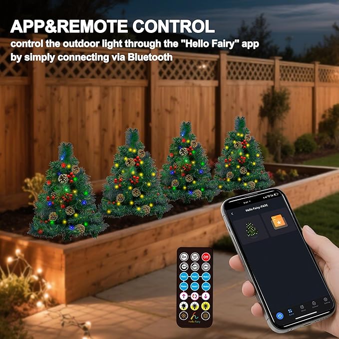 2pack 30Inch Outdoor Front Porch Lighted Christmas Trees, Multicolor/Warmwhite, Smart App&Remote, Timer, Music Sync, Pre-Lit Battery Operated Planter Urn Filler, Outside Xmas Yard Porch Decor