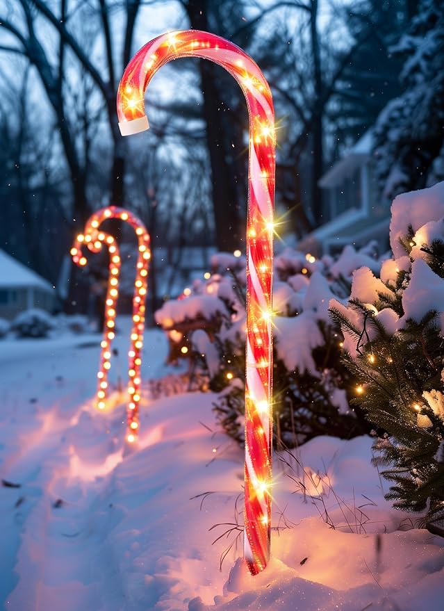 Brightown 28" Candy Cane Lights with Stakes, 2 Set Total 20 Large Christmas Pathway Lights, Outdoor Candy Cane Pathway Christmas Decorations for Yard, Lawn, Garden, Walkway, Sidewalk