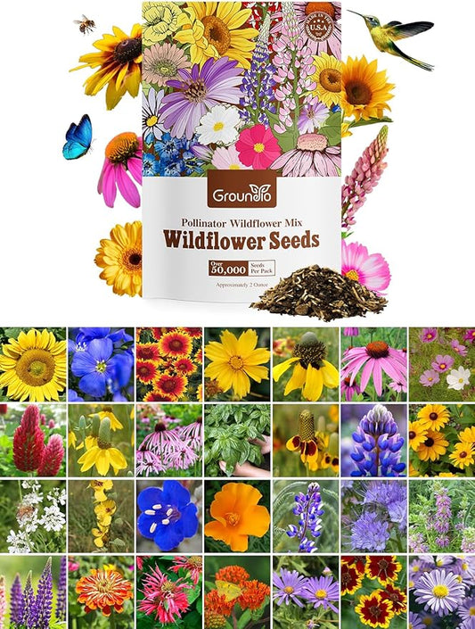 Wildflower Seeds Mix, 2 Oz, 50,000+, 28 Varieties Flowers Seeds for Planting, Annual Perennial Garden Seeds to Attract Bees, Butterflies & Birds
