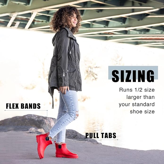 NORTY - Womens Ankle Rain Boots - Ladies Waterproof Winter Spring Garden Boot runs ½ size large